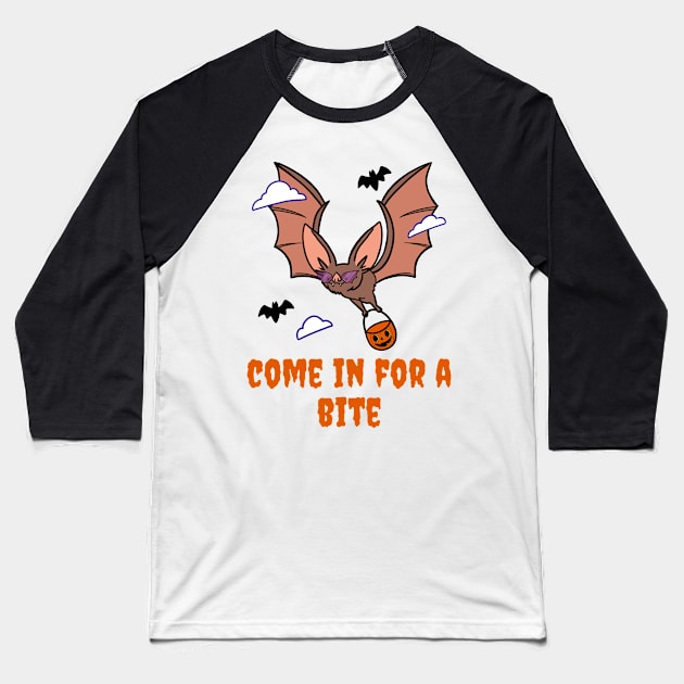 Come In For A Bite Bat Baseball T-Shirt by WaggyRockstars